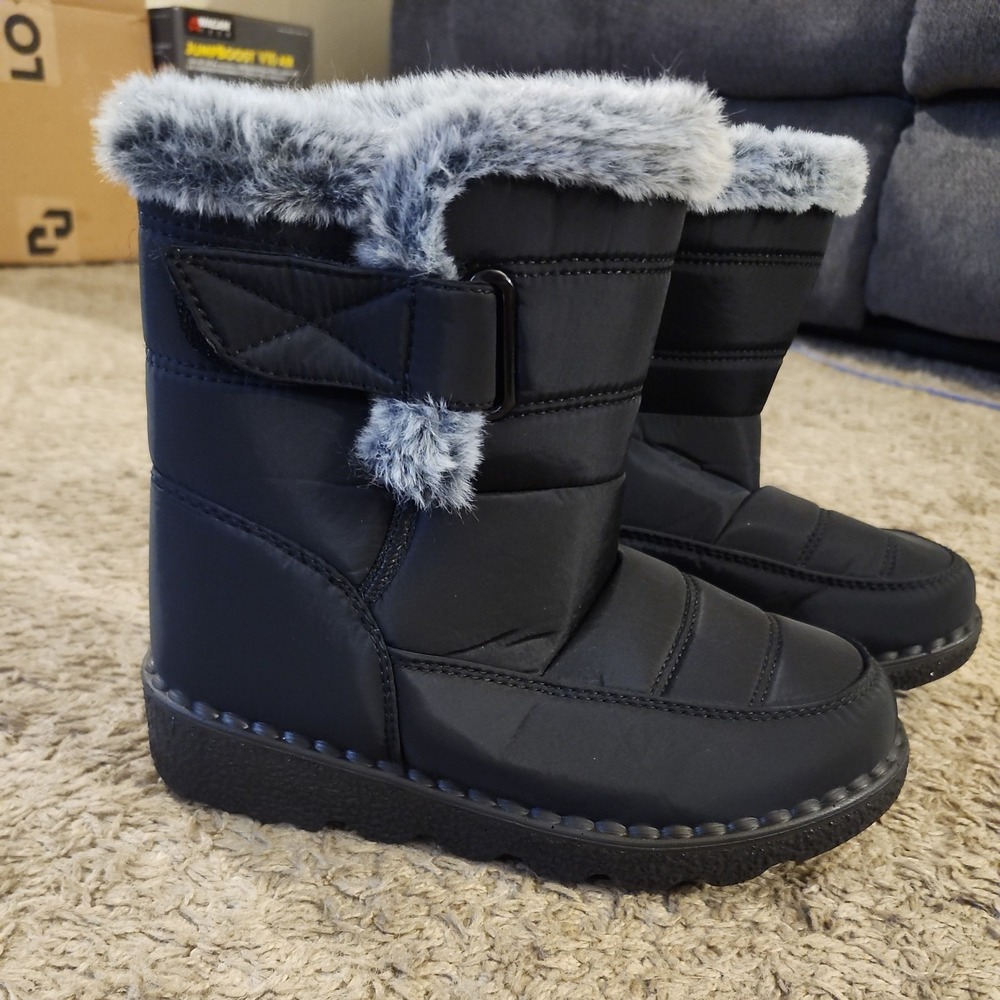 women's Fur Lined Ankle Snow Winter Boots Size 8.5 Black New